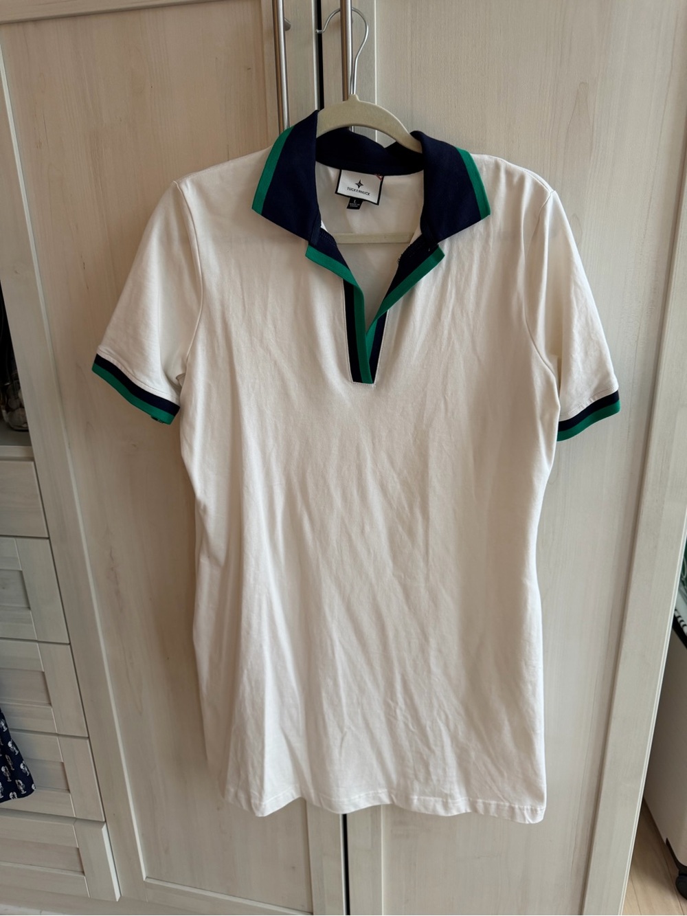 Tuckernuck White Polo Dress with Navy & Green Trim